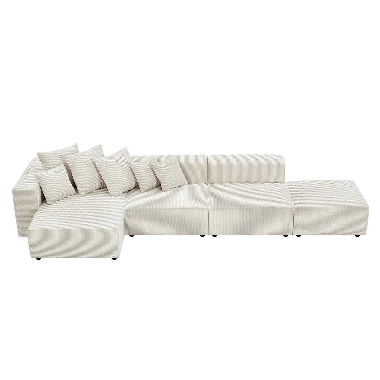155" Sectional Modular Sofa, Modern L-Shaped Corduroy Upholstered Deep Seat Corner Sofa 4-Piece Set with Reversible Chaise, Minimalist Style Couch for Living Room, Apartment, Office, Gray