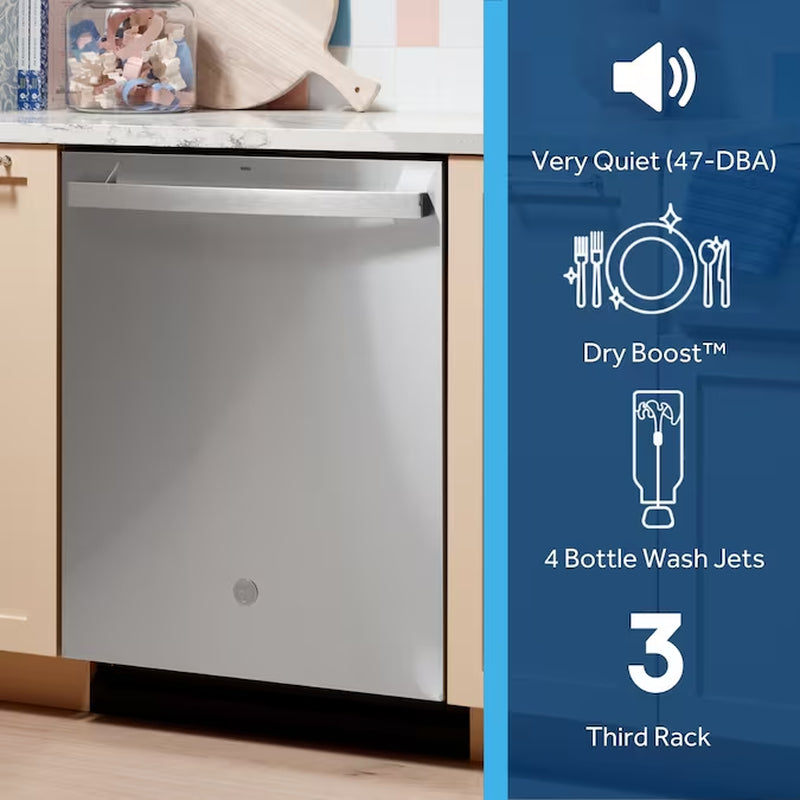 Dry Boost 24-In Top Control Built-In Dishwasher with Third Rack ( Stainless Steel ) ENERGY STAR, 47-Decibel Very Quiet Sound Level