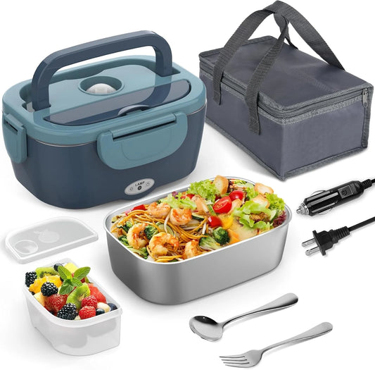 2 in 1 110V 12V Stainless Steel Electric Heating Lunch Box Car Office School Food Warmer Container Heater Lunch Box Set