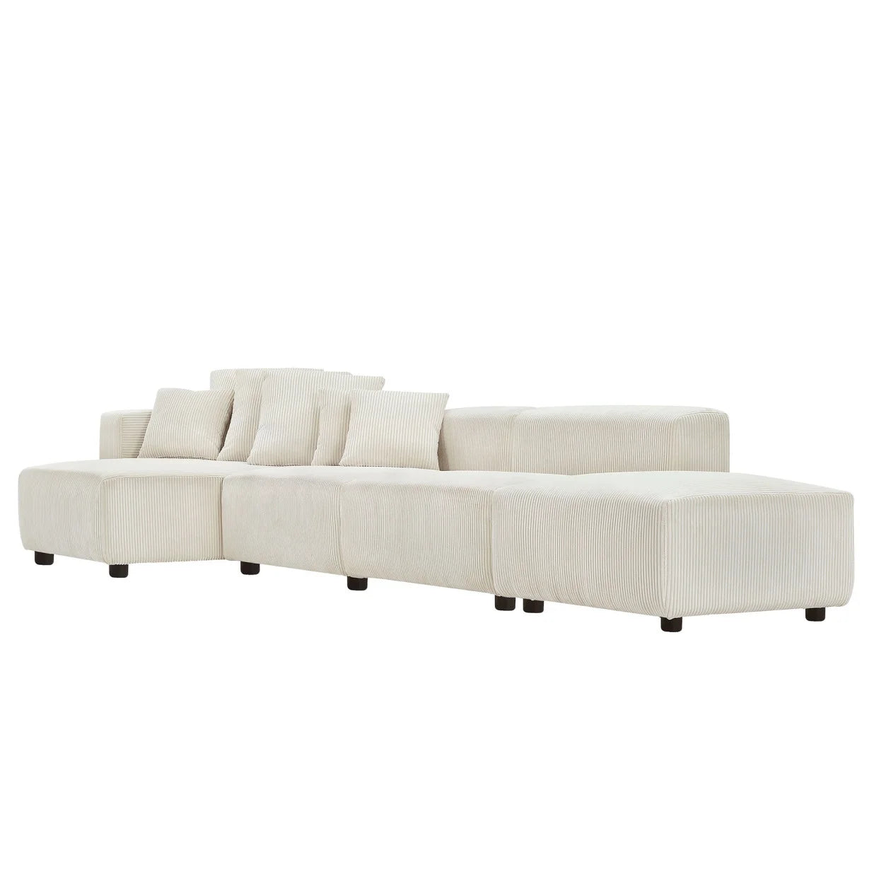 155" Sectional Modular Sofa, Modern L-Shaped Corduroy Upholstered Deep Seat Corner Sofa 4-Piece Set with Reversible Chaise, Minimalist Style Couch for Living Room, Apartment, Office, Gray