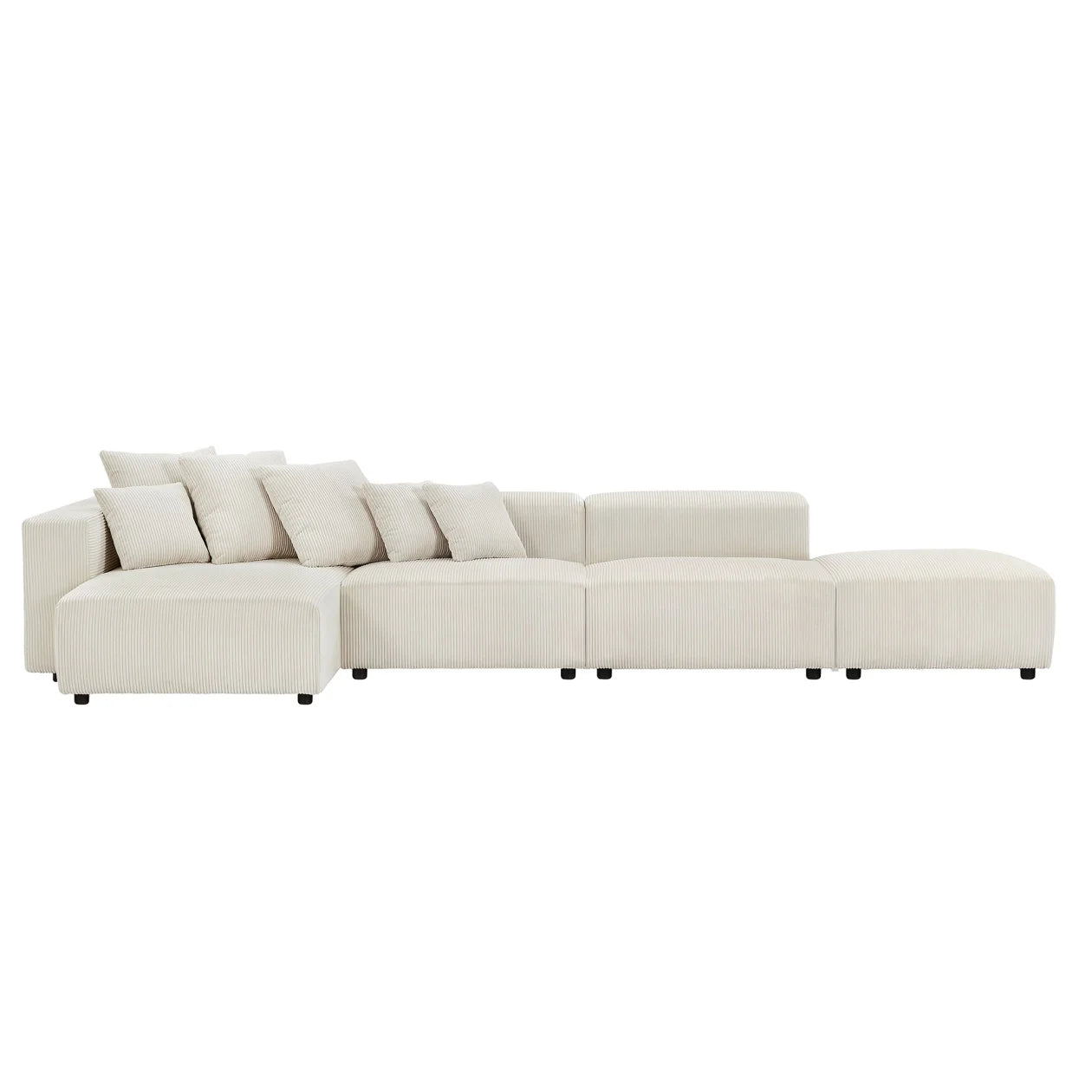 155" Sectional Modular Sofa, Modern L-Shaped Corduroy Upholstered Deep Seat Corner Sofa 4-Piece Set with Reversible Chaise, Minimalist Style Couch for Living Room, Apartment, Office, Gray