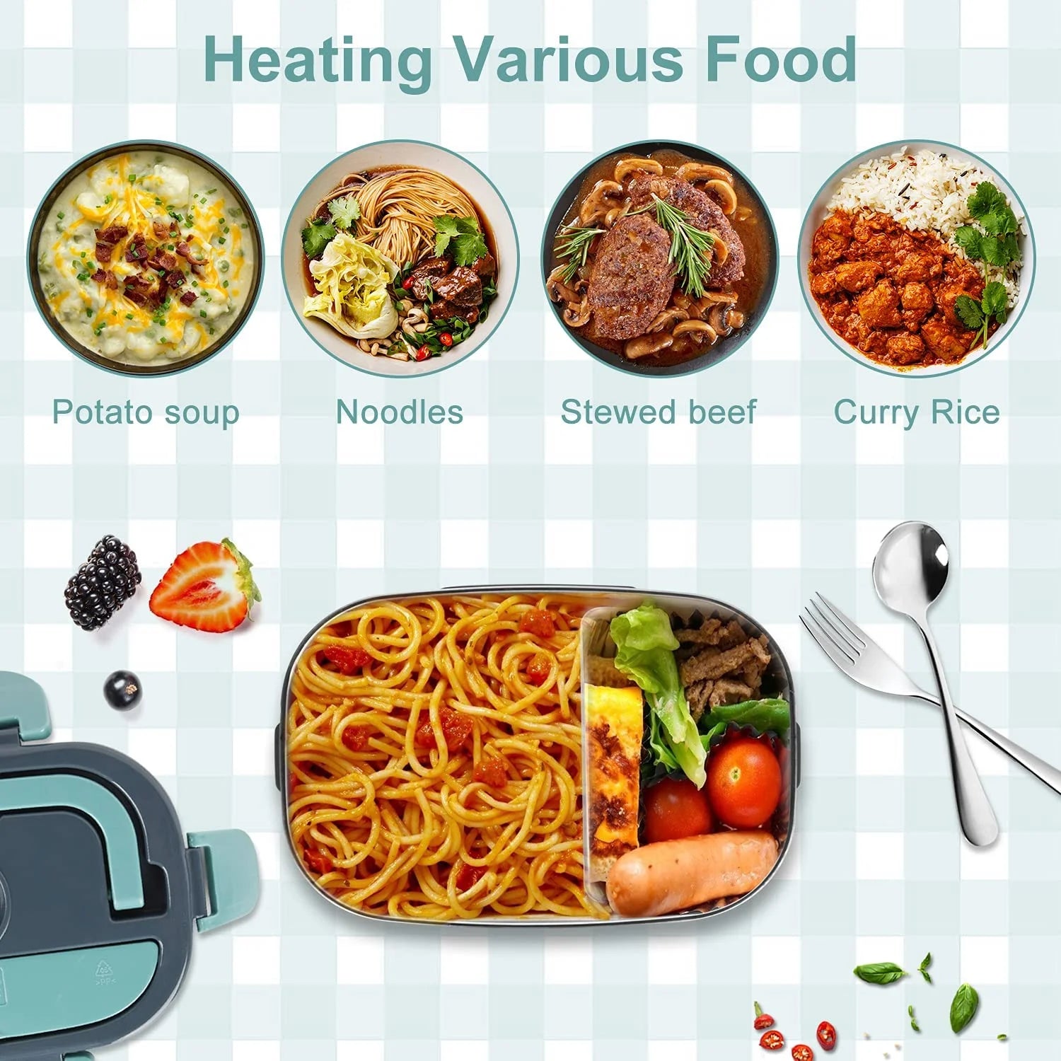 2 in 1 110V 12V Stainless Steel Electric Heating Lunch Box Car Office School Food Warmer Container Heater Lunch Box Set
